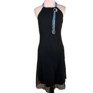 Princy Jessica Simpson Black Beaded Halter Dress Size Small
